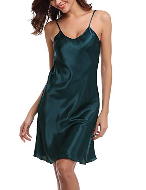 Abollria Womens Satin Full Slip Dress Spaghetti Strap Nightdress Lingerie Chemise Nightgown Green Abollria Womens Satin Full Slip Dress Spaghetti Strap Nightdress Lingerie Chemise Nightgown Green