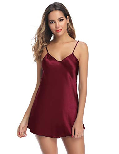 Aibrou Womens Satin Nightgown Sexy Spaghetti Strap Lingerie Chemises Mini Slip Short Nightwear -Red Small- Aibrou Womens Satin Nightgown Sexy Spaghetti Strap Lingerie Chemises Mini Slip Short Nightwear -Red Small-