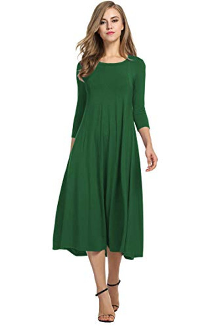 Hotouch Womens Stylish Long Solid 3-4 Sleeve Patchwork Dress -Dark Green  XXL-