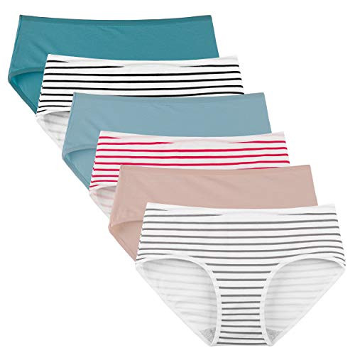 INNERSY Womens Underwear Cotton Hipster Panties Regular and Plus Size 6-Pack-XX-Large Solid Colors and Stripes-