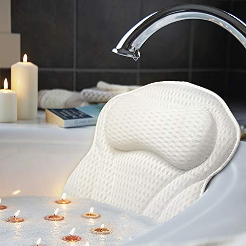 AmazeFan Luxury Bath Pillow  Ergonomic Bathtub Spa Pillow with 4D Air Mesh Technology and 6 Suction Cups  Helps Support Head  Back  Shoulder and Neck
