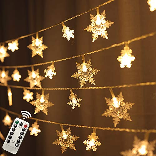 Christmas Snowflake String lights  20Ft 40 LED Waterproof Battery Operated Remote Control Fairy String Lights Decorations for Indoor Outdoor Garden Pa