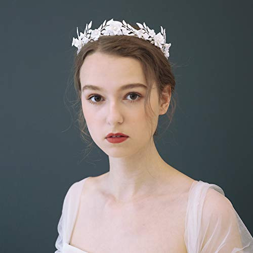 AW BRIDAL Bridal Headband Pearl Wedding Headpiece Hair Vine Rhinestone Wedding Hair Accessories for Brides Bridesmaids -Silver-