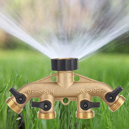 Hose Pipe Splitter 3-4 Inch Brass Garden Hose Splitter Adapter and 4 Way Nozzle Switcher Tap Connectors for Garden Irrigation -European Thread-
