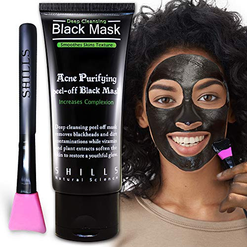 SHILLS Charcoal Black Mask  Blackhead Remover  Pore Control  Skin Cleansing  Purifying Bamboo Charcoal  Peel Off Black Mask  Smart Beauty  Pink Brush
