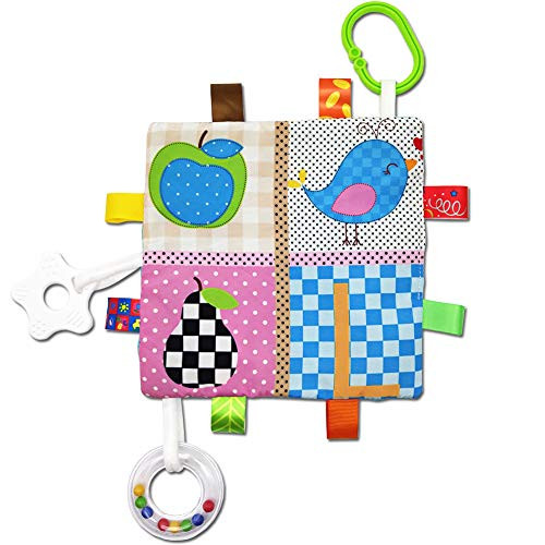 Baby Soft Touch Comforter Blanket with Tags  Infant Taggie Security Blanket  Baby Crinkle Square  Rattle and Sensory Teether Soft Appease Towel Soothing