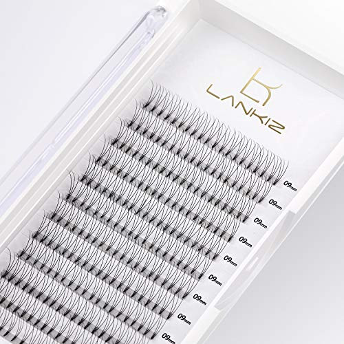 LANKIZ Volume Lash Extensions Premade Fans Eyelash Extensions 3D 0-1mm C Curl 9mm Long Stem Russian Volume Individual Lashes