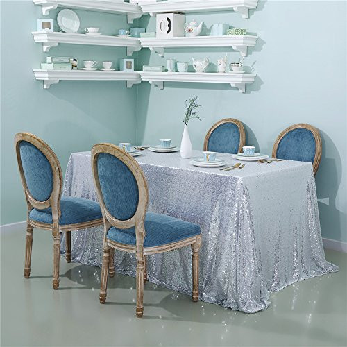 Zdada Wedding Sequin Tablecloth Sparkly Table Cover - Silver 90"x132"
