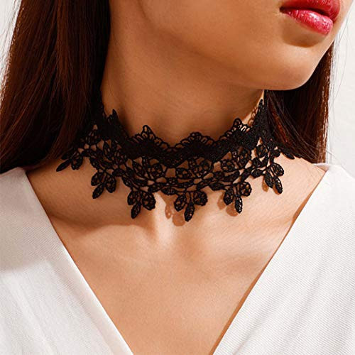 Boaccy Vintage Lace Choker Necklace Black Floral Wedding Bride Choker Hollow Lace Necklace Chain Jewelry for Women and Girls