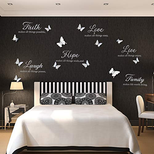 6 Pieces Faith Hope Love Laugh Family Live Wall Decal Sticker Motivational Wall Decal Sticker with 12 Pieces 3D Butterfly Decal Inspirational Quotes S