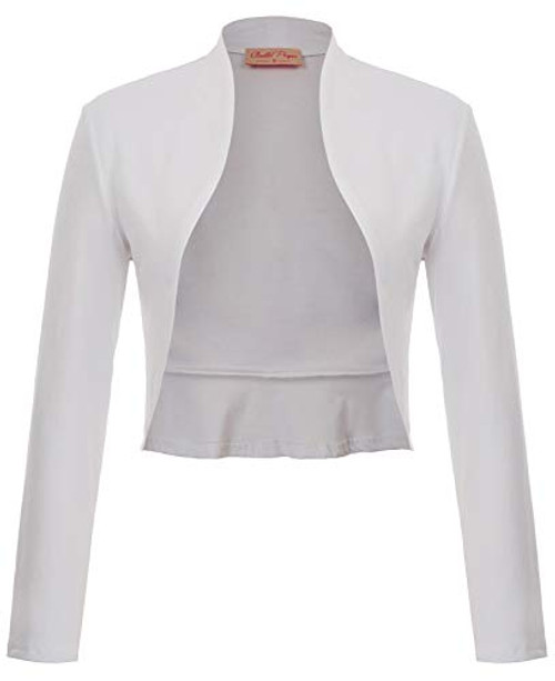 Open Front Shrugs and Boleros for Women Soft Cropped Cardigans -White M-