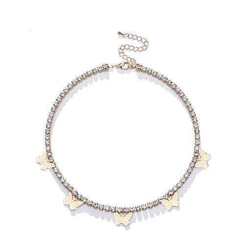 EKe Gold Butterfly Necklace for Women Butterfly Choker Chain Necklace Butterfly Tennis Chain Necklace Bling Iced Rhinestone Choker Necklace EKe Gold Butterfly Necklace for Women Butterfly Choker Chain Necklace Butterfly Tennis Chain Necklace Bling Iced Rhinestone Choker Necklace