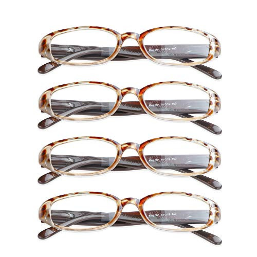 4 Pairs Reading Glasses with Spring Hinge  Blue Light Blocking Glasses for Women-Men-Tortoise -2-00 Magnification-