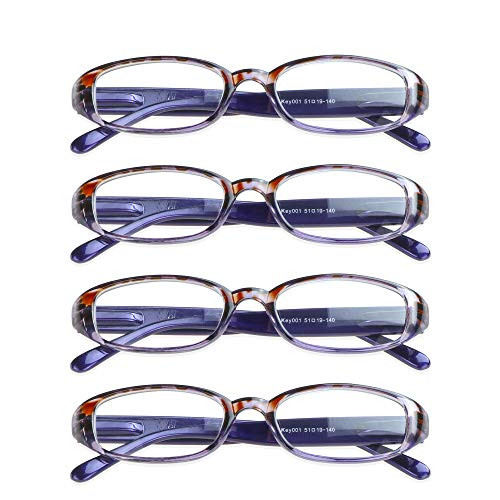 4 Pairs Reading Glasses with Spring Hinge  Blue Light Blocking Glasses for Women-Men-Purple -2-00 Magnification-