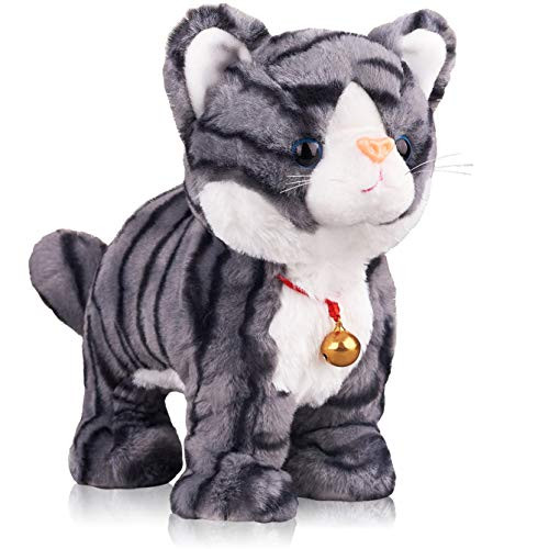Pattern Gray Robot Cat Plush Cat Stuffed Animal Interactive Cat   Meow Kitten Touch Control  Electronic Cat Pet  Robotic Cat Cat Kitty Toy  Animated T