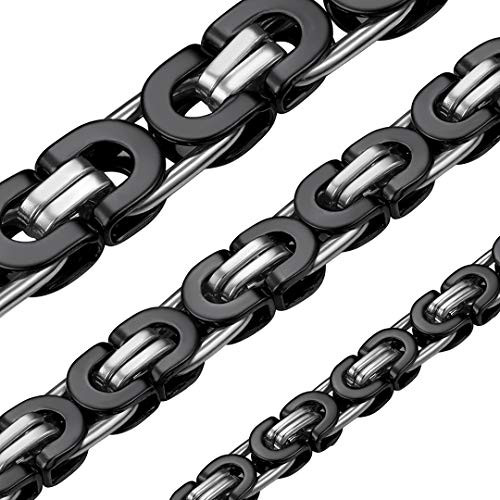 ChainsHouse Men Iron-Black Plating 6mm Wide Byzantine Link Chain Necklace Black Silver Tone 30 Send Gift Box ChainsHouse Men Iron-Black Plating 6mm Wide Byzantine Link Chain Necklace Black Silver Tone 30 Send Gift Box