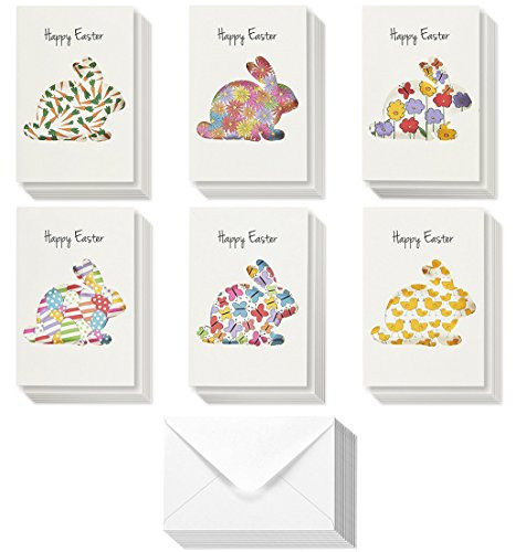 36-Pack Easter Greeting Cards - Happy Easter Note Cards - Colorful Cut Out Easter Bunny Designs - Boxed Greeting Cards Assortment, Blank on the Inside, 4 x 6 Inches