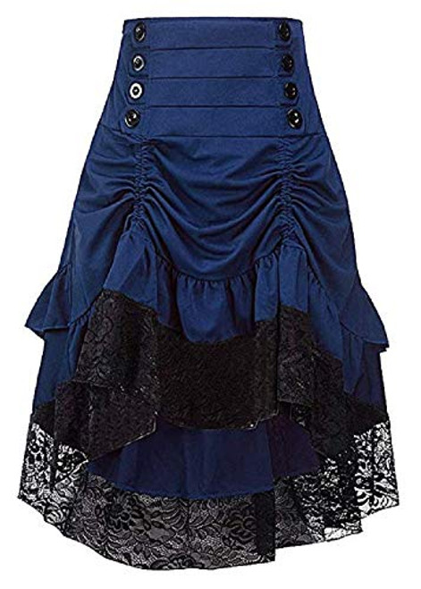 Sorrica Womens Steampunk Retro Gothic Vintage Ruffle High Low Gypsy Hippie Lace Party Skirt -XL  Blue-