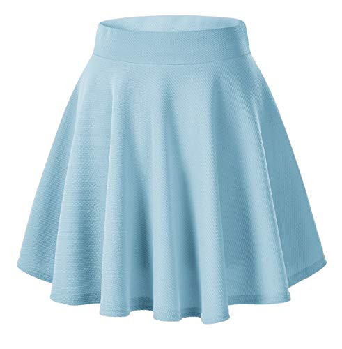 Urban CoCo Womens Basic Versatile Stretchy Flared Casual Mini Skater Skirt -L  Light Blue-