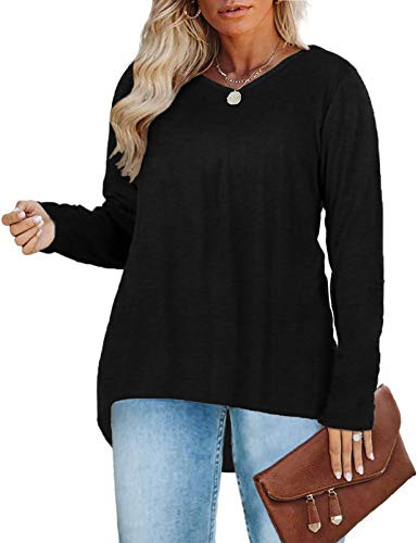 Plus Size Tops for Women 3X Long Sleeve Casual Shirts Black 24W