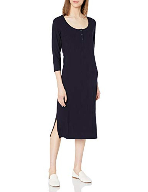 Amazon Brand - Daily Ritual Womens Rayon Spandex Wide Rib Scoop Neck Henley Dress  Navy  Medium