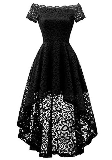 Dressystar Womens Lace Cocktail Dress Hi-Lo Off Shoulder Bridesmaid Swing Formal Party Dress 0042 Black L