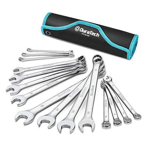 DURATECH Combination Wrench Set  Metric  15-Piece  8-22mm  12-Point  Chrome Vanadium Steel  with Rolling Pouch