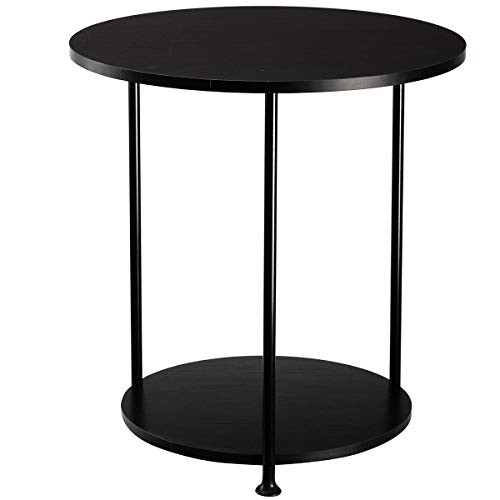 DOEWORKS Two-Tiered Round End Table  Side Table with Storage Shelf  Laptop Stand Tray Side Table  Black