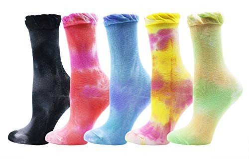 Lovful Tie Dye Slouch Socks Cotton Crew Socks for Women Cute Ruffle Frilly Colorful Socks 5 Pairs Multicolored Lovful Tie Dye Slouch Socks Cotton Crew Socks for Women Cute Ruffle Frilly Colorful Socks 5 Pairs Multicolored
