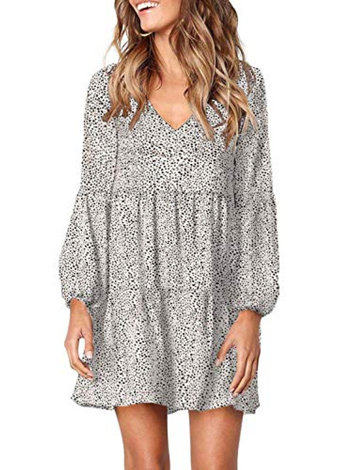Eytino Women Summer Tunic Dress V Neck Long Sleeve Casual Loose Flowy Swing Shift Dress Medium White Eytino Women Summer Tunic Dress V Neck Long Sleeve Casual Loose Flowy Swing Shift Dress Medium White