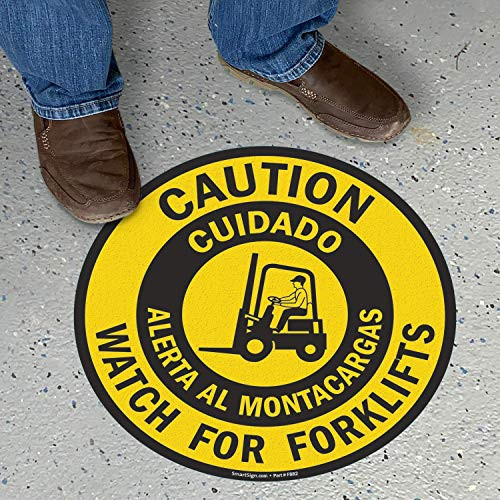 SmartSign Caution - Watch for Forklifts Bilingual Anti Slip Adhesive Reflective Floor Sign - 17 x 17