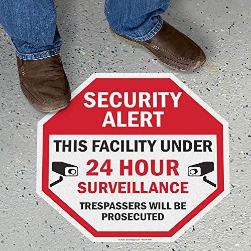 SmartSign Security Alert - This Facility Under 24 Hour Surveillance  Trespassers Prosecuted Anti Slip Adhesive Octagonal Floor Sign - 17 x 17