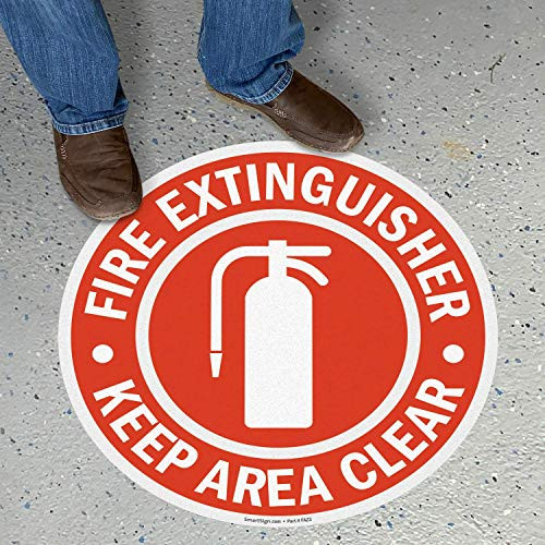 SmartSign Fire Extinguisher - Keep Area Clear Anti Slip Adhesive Floor Sign - 24 x 24