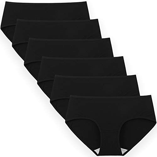 INNERSY Womens Underwear Cotton Hipster Panties Regular and Plus Size 6-Pack-Medium Black-