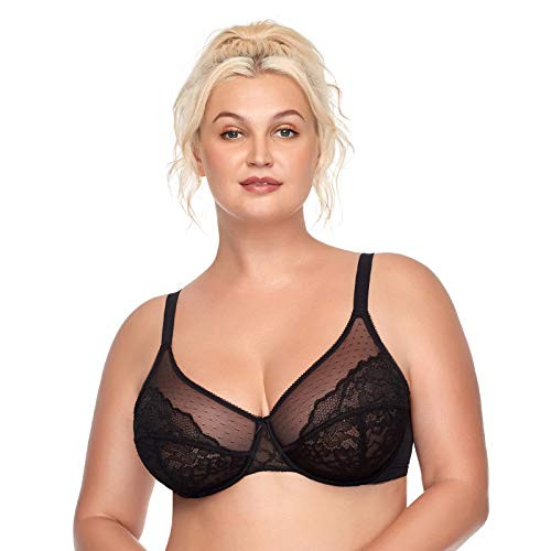 HSIA Womens Underwire Bra Minimizer Lace Foral Bra Unlined Unpadded Plus Size Full Coverage Bra 34C-44DDD Black