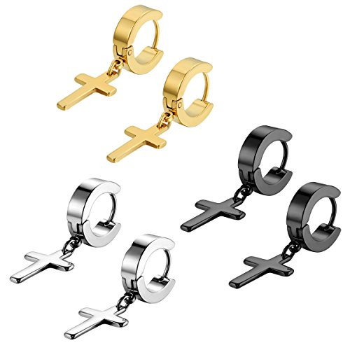 Flongo Mens Womens 6PCS Vintage Stainless Steel Cross Dangle Hinged Hoop Earrings Stainless Steel Hoop Huggie Earrings Cross Drop Dangle Earrings Flongo Mens Womens 6PCS Vintage Stainless Steel Cross Dangle Hinged Hoop Earrings Stainless Steel Hoop Huggie Earrings Cross Drop Dangle Earrings