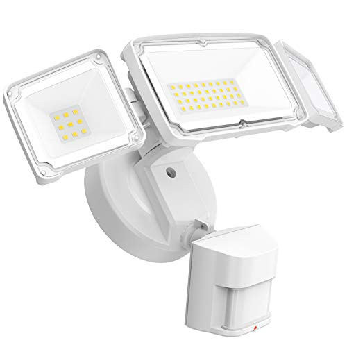 Freelicht 40W LED Security Lights Outdoor Motion Sensor Light  Waterproof IP65  3800Lm  5000K  3 Head Adjustable LED Flood Light Outdoor Detection for