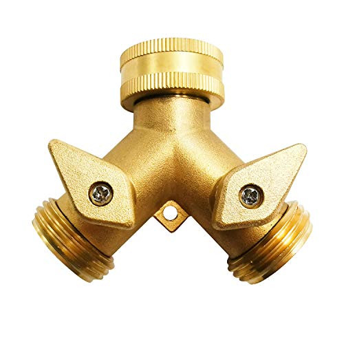 2 Way Brass Hose Splitter 3-4 Garden Hose Connector Shut Off Valve
