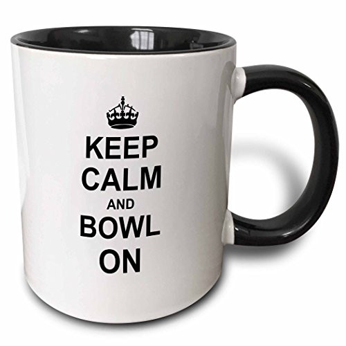 3dRose (mug_157693_4) Keep Calm and Bowl on - carry on bowling - gift for bowlers - black white fun funny humor humorous - Two Tone Black Mug, 11oz