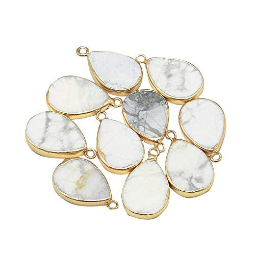 arricraft 20PCS Drop Beads Pendants  Rock Charms  Gemstone Pendants with Golden Iron Findings  Howlite Pendants for Necklace Jewelry Making-White