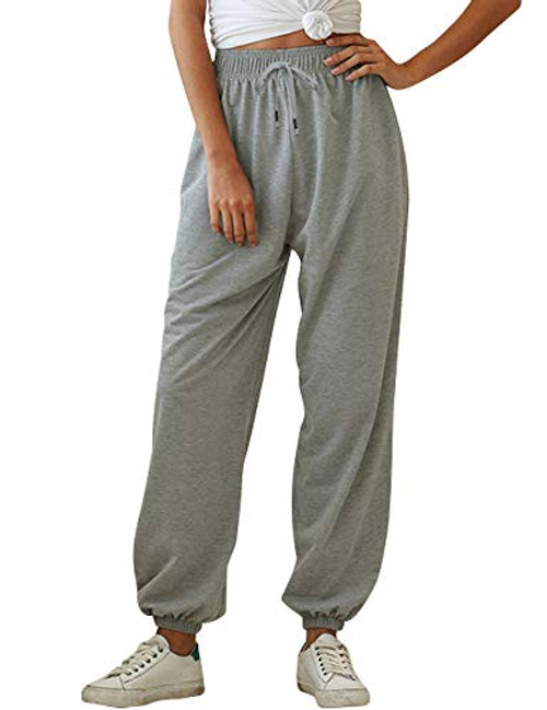 Yidarton Womens High Waisted Sweatpants Joggers Pants Drawstring Yoga Workout Lounge Pants with Pockets -Medium  Grey-