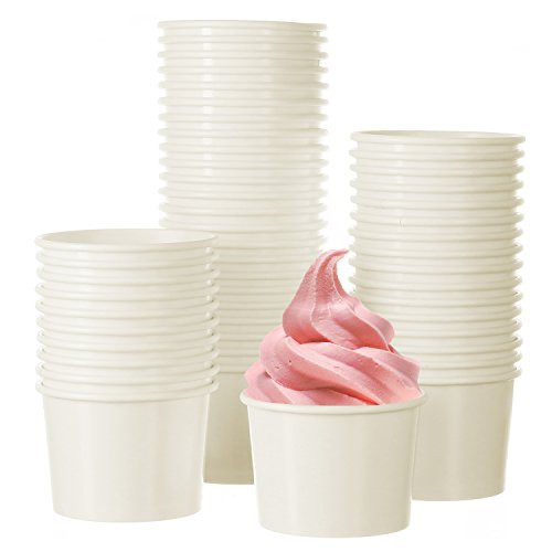 50 Pack | Ice Cream Sundae Cups | Disposable Paper Dessert Frozen Yogurt Bowls Party Supplies for Hot or Cold Food, White, | 12-Ounce