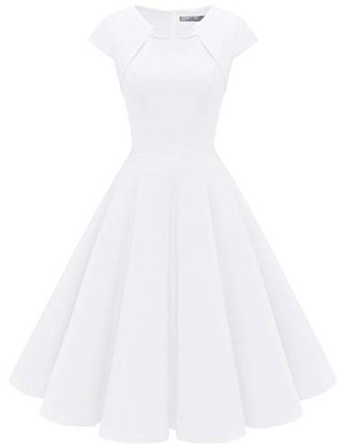 Homrain Womens 1950s Retro Vintage A-Line Cap Sleeve Cocktail Swing Party Dress White S