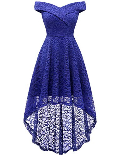 Homrain Womens Vintage Floral Lace Off Shoulder Hi-Lo Wedding Cocktail Formal Swing Dress RoyalBlue 3XL