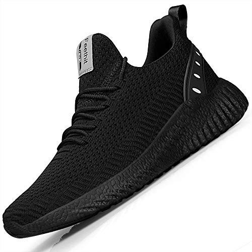 Feethit Mens Slip On Walking Shoes Blade Non Slip Running Shoes Lightweight Breathable Mesh Fashion Sneakers All Black Size 11-5