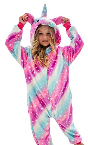 Girls Unicorn Pajamas Onesie  Soft Unicorn Costume for Kids -Soft rose starlight  9-10 Years-
