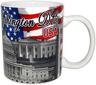 Washington D.C. Famous Capitol Buildings Design 11 Ounce Coffee Mug- Featuring American Flag