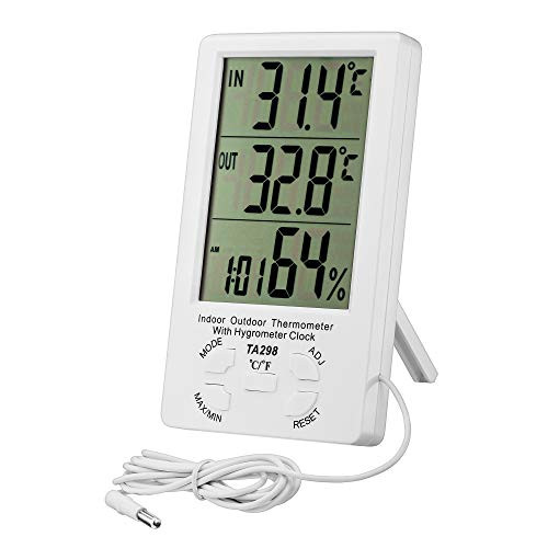 iKKEGOL Indoor Outdoor Digital Hygrometer Thermometer Humidity Monitor Humidity Gauge with Clock