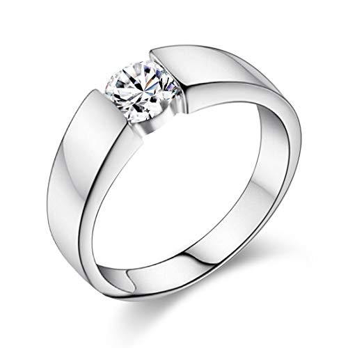 Uloveido Silver Color Round CZ Engagement Ring Wedding Band Unique Fashion Promise Jewelry for Men J002 -Male  Size 9-