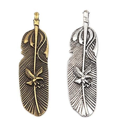 JGFinds Eagle Feather Charm Pendants  10 of Each Color  1 ¾ Inch Long in Silver Tone and Bronze Tone  Native American Inspired